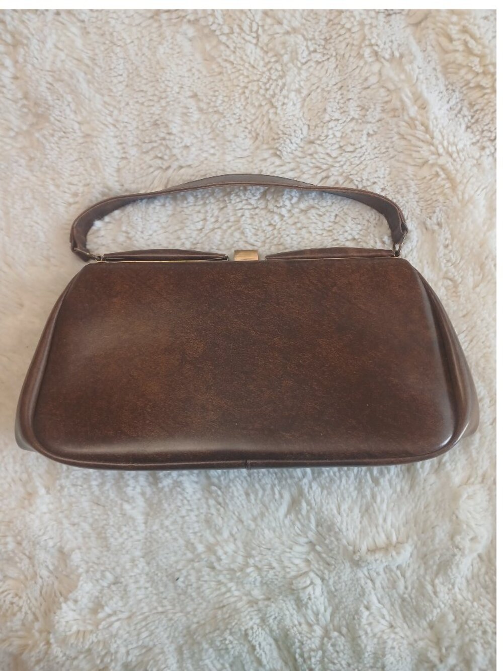 Vintage 60s 70s Brown Marbled Frame Handbag Genuine Leather Lined Made in Canada